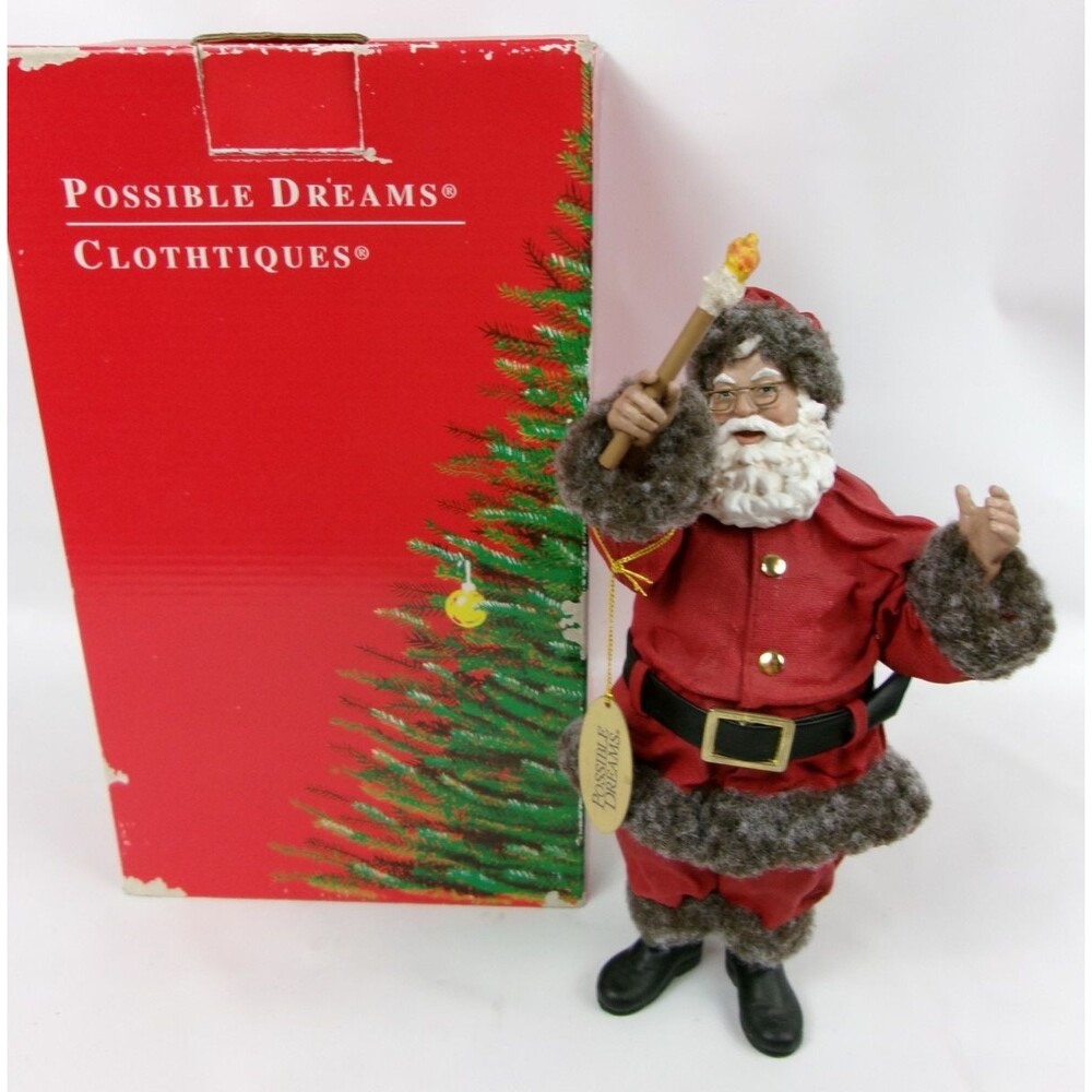 Clothtique Possible Dreams 2002 Winter's Glow Santa Figure w Torch Light 9 Inch